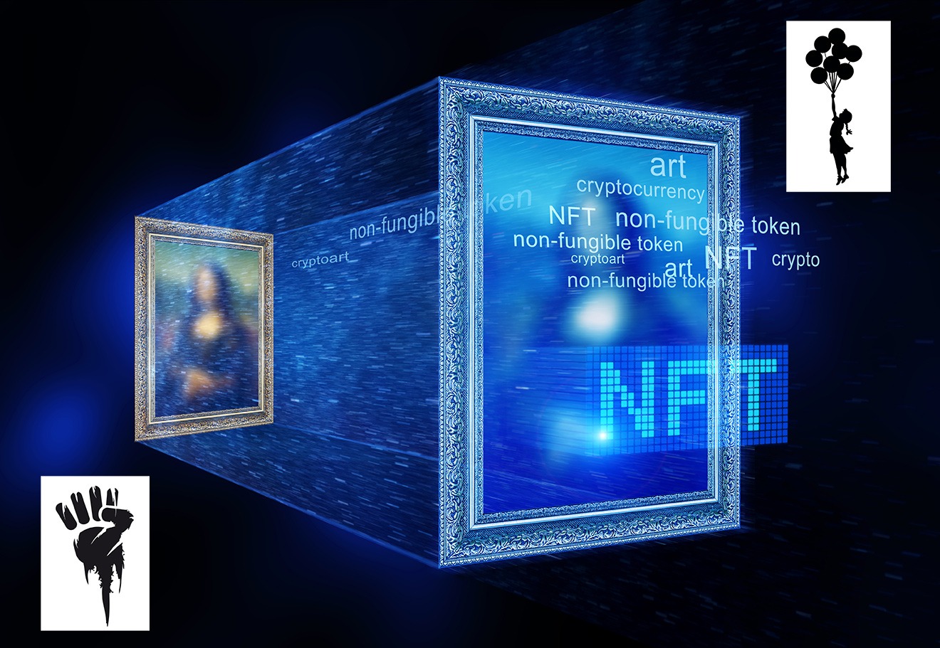 A digitally rendered picture with the words NFT and crypto on it.