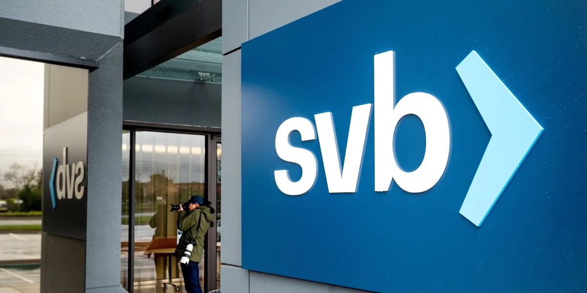 The SVB logo is on the outside of a building in the UK.