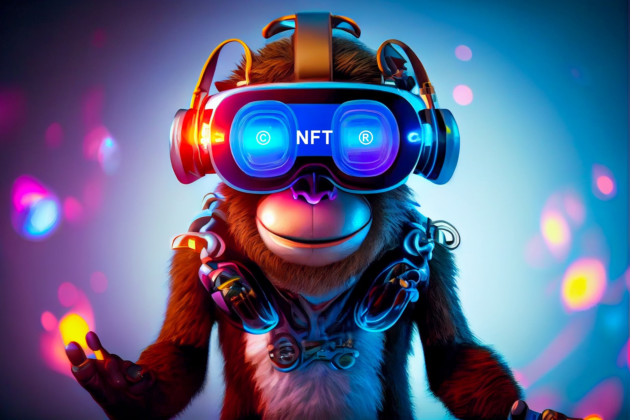 NFT crypto art of a Monkey with NFT heading.