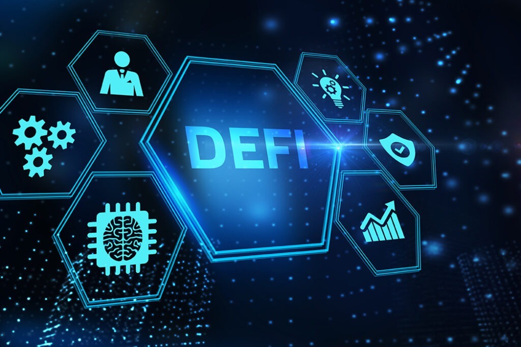 Defi Open Finance illustration with options. Titles, Stablecoins, Payments, Derivatives, Investments