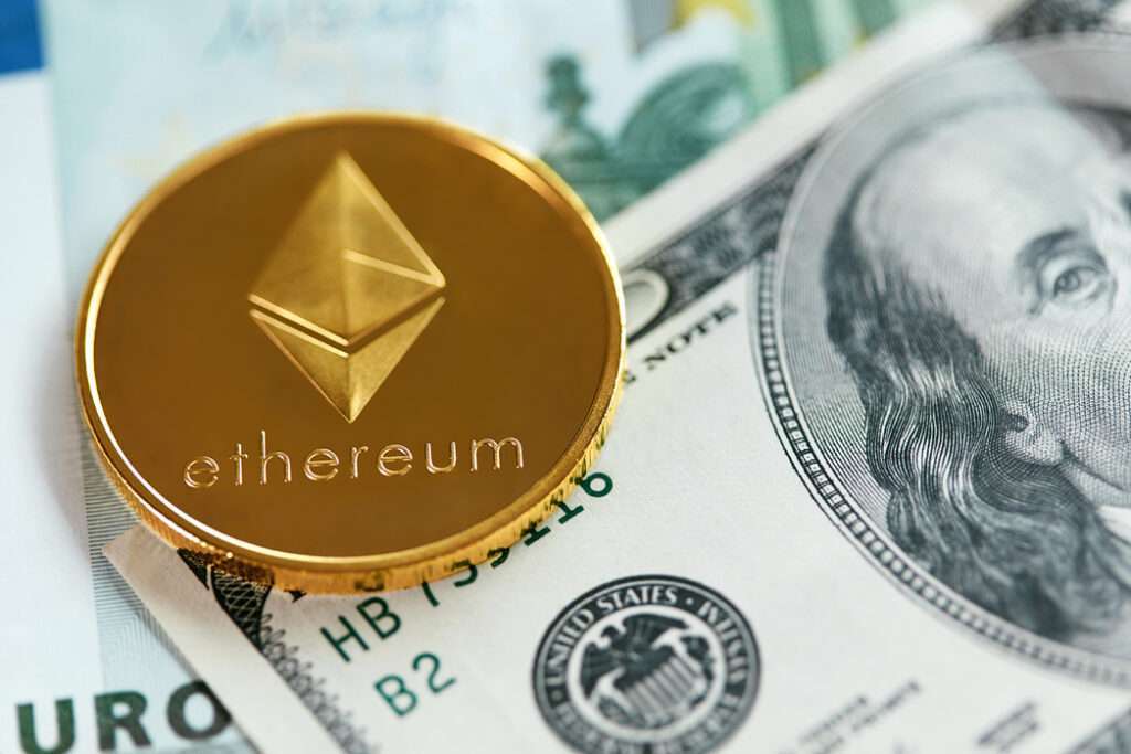 Ethereum Currency With Cash Close Up.