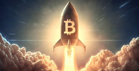 An image of a crypto rocket flying through the clouds.