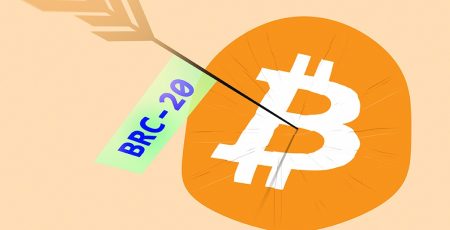 A Bitcoin NFT with an arrow pointing to it. BRC-20 token.