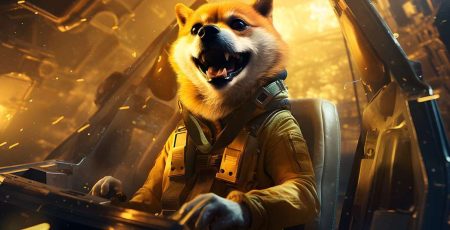 Futuristic Finance: Dogecoin Doge Symbol in Spacecraft Journeying to the Milky Way.